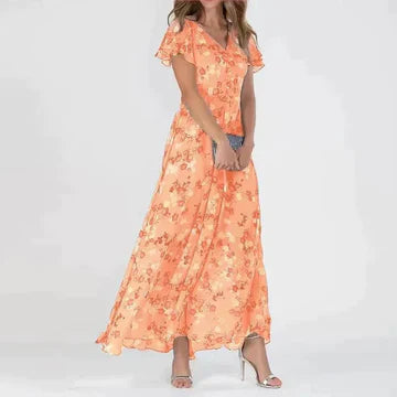 Dam Blommönstrad Sommarklänning Lång Polyester-1