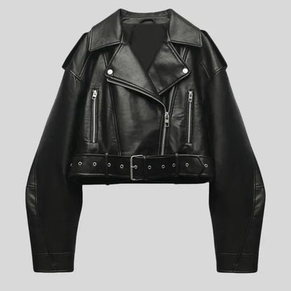Dam Läderjacka Elegant Tidlös Design Högkvalitativt Läder 3