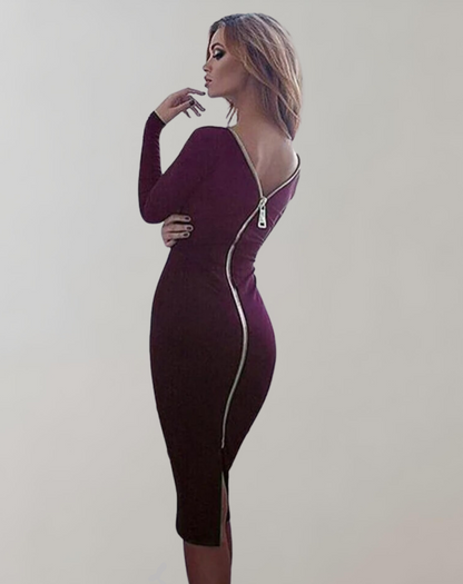 Långklänning Dam med Bakre Sidospår och Långa Ärmar i Andningsbart Tyg-5