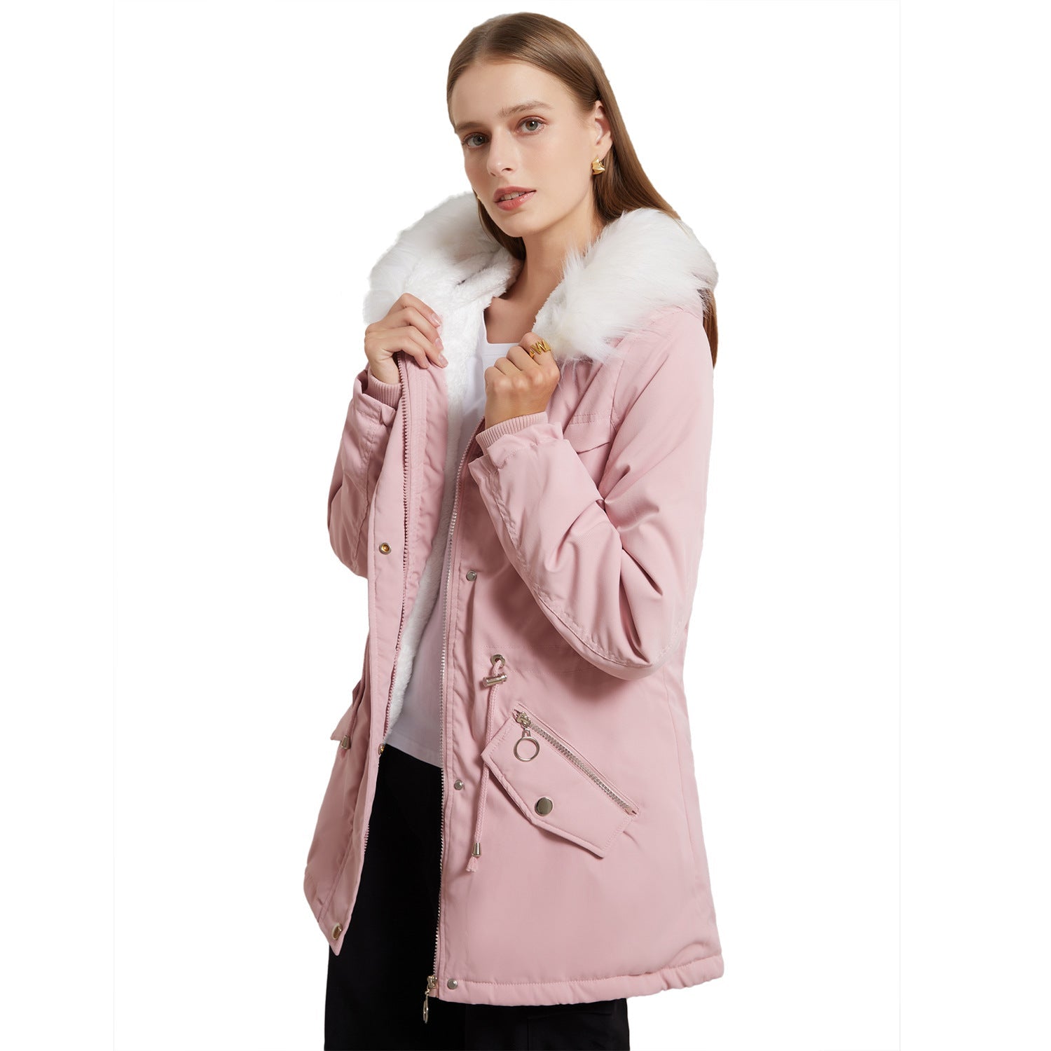 Dam Parka Plus Size Fleece med Pälskrage 1