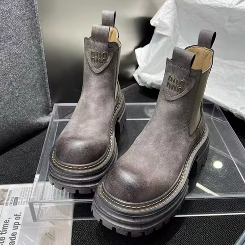 Dam Stövlar Plattform Läder Grov Sula-1