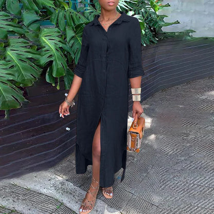 Variant image for Fina Dam Klänningar Lätt Bomull Elegant Knälång Klänning-9