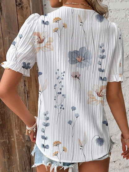 Dam Skjorta V-hals Mönstrad Polyester Bekväm Topp-2