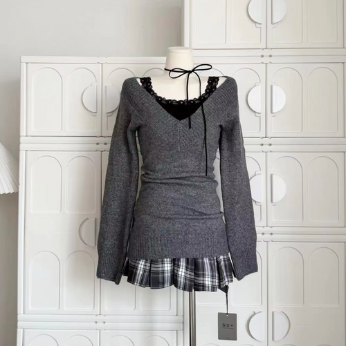 Stickad Dam Tröja V-ringad Långärmad Mjuk och Bekväm – Perfekt för Höst och Vinter 1