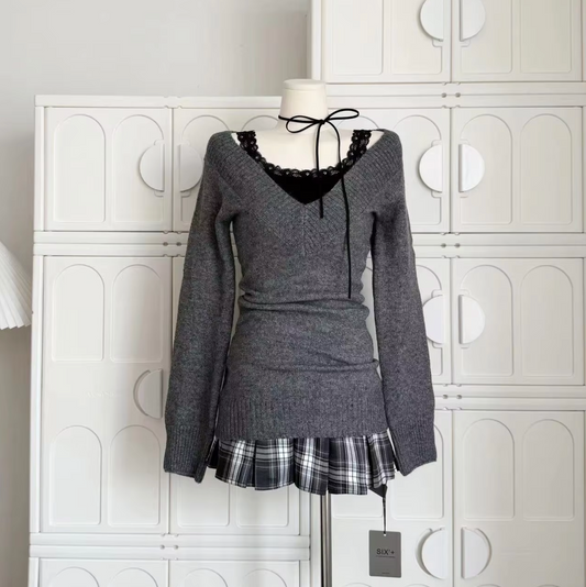 Stickad Dam Tröja V-ringad Långärmad Mjuk och Bekväm – Perfekt för Höst och Vinter 1