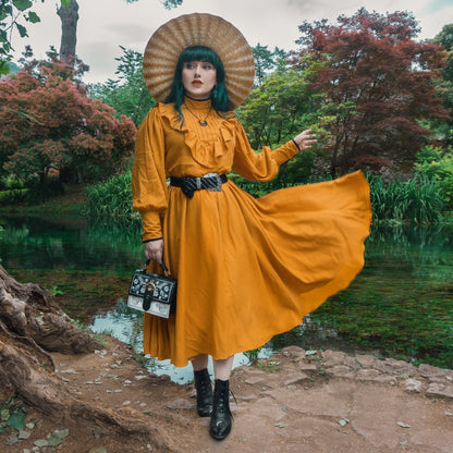 Dam Axelväska Blommig Broderi Veganskt Läder Vintage Stil-5
