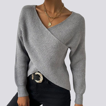 Stickad Dam Tröja V-ringning Långa Ärmar Mjuk Akryl-1