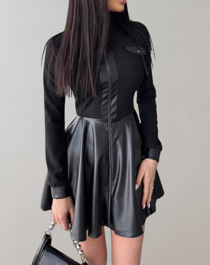 Dam Klänning Långärmad Läder Skräddarsydd Elegant 3