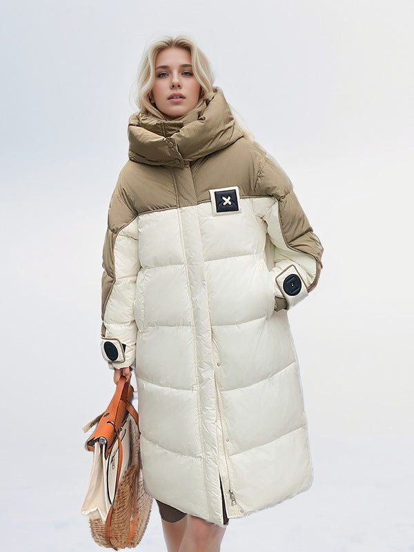 Variant image for Damer Lång Jacka Färgblockdesign Polyester och Ull-1