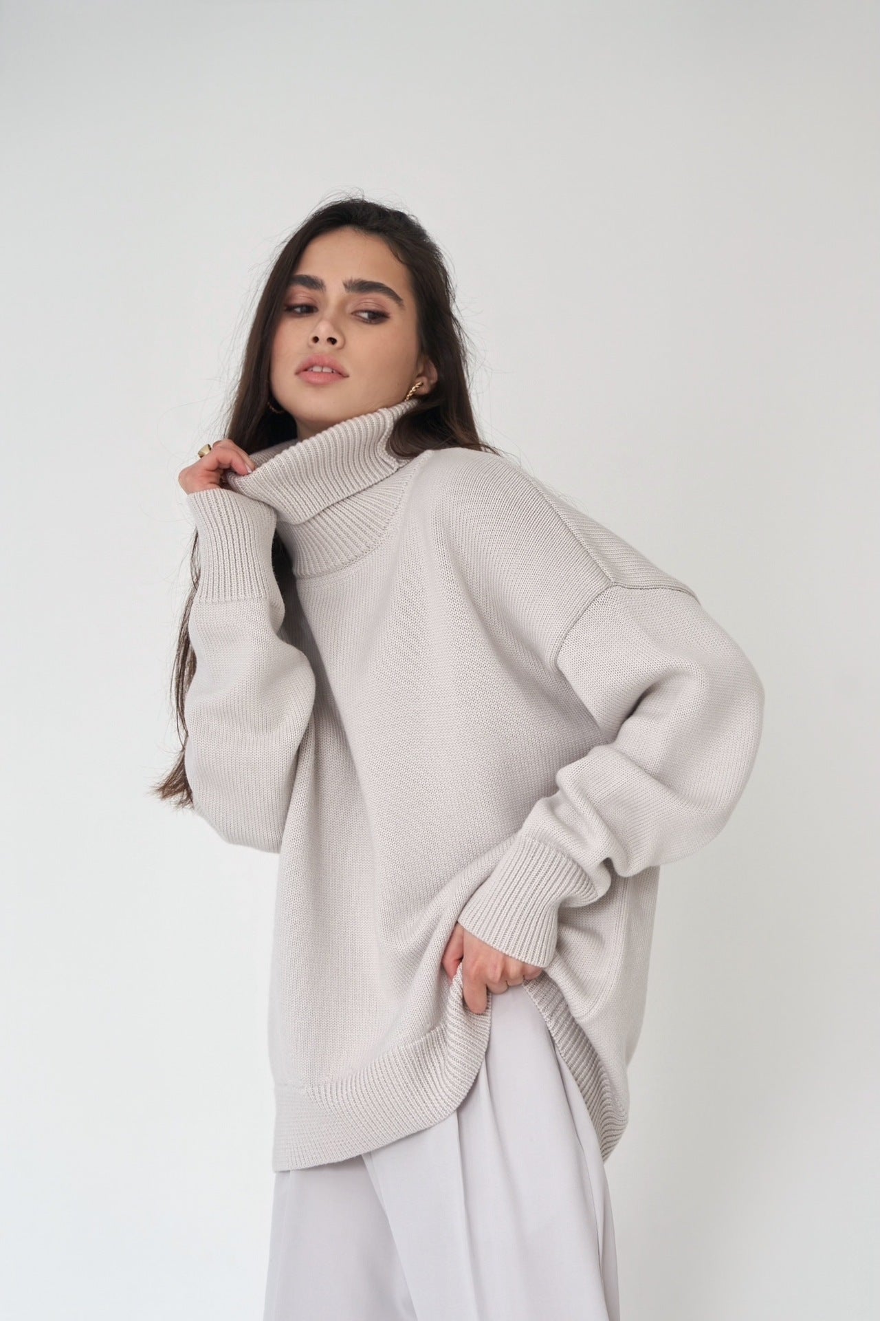 Dam Stickad Tröja Turtleneck Relaxed Akryl-4