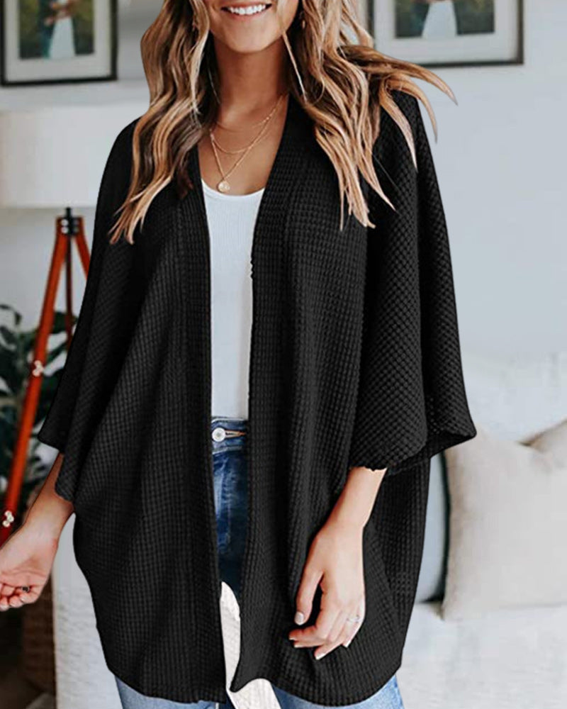 Ribbad Cardigan Dam med 3/4 Ärmar i Polyester – Elegant och Bekväm för Vardagsbruk 8