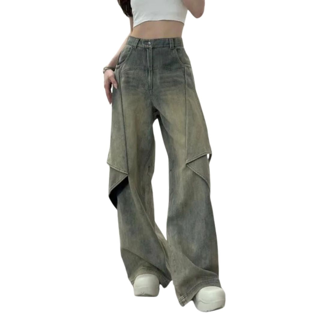Dam Baggy Jeans Flerskiktad Bomull-4