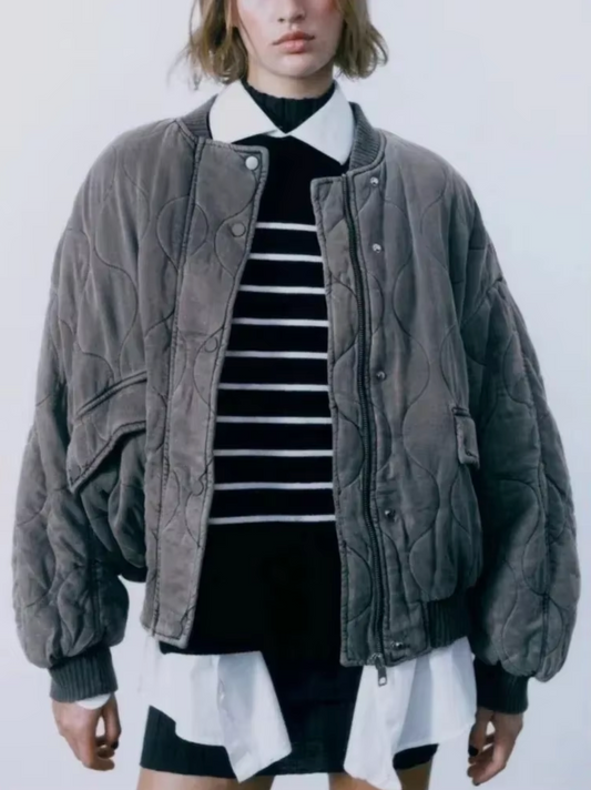 Dam Bomullsjacka Rund Hals Vintage Stil 1