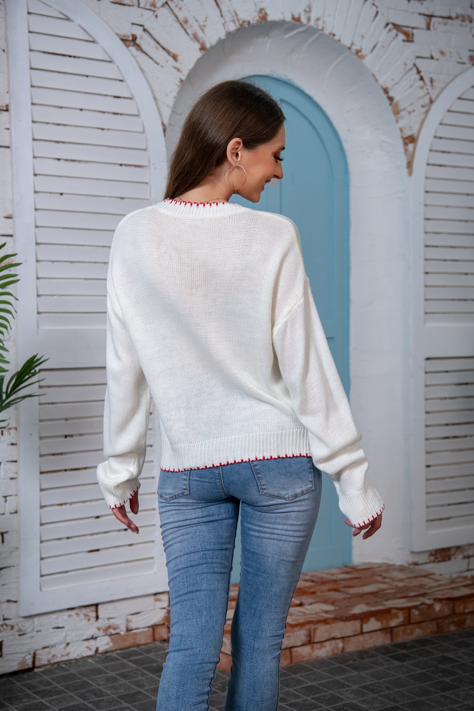 Dam Slingtröja Loopapplikation Mjuk Akryl-3