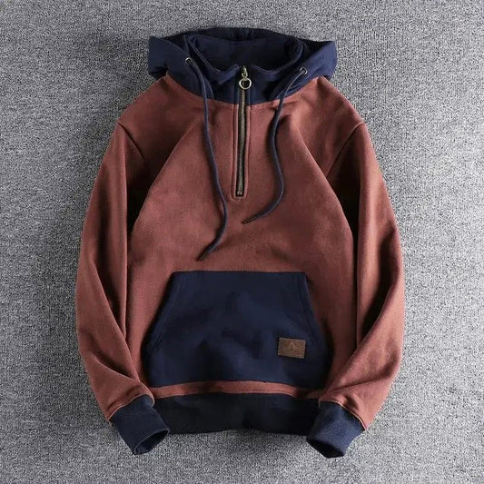 Hoodie Herr Tvåfärgad Design med Huva i Mjuk Bomull 1