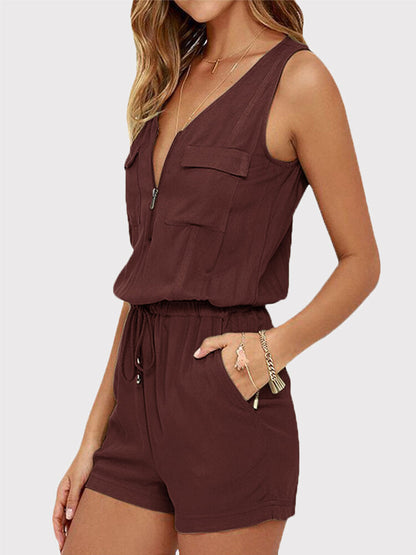 Kvinnors V-ringad Ärmlös Jumpsuit med Elastisk Midja – Chic och Bekväm för Varma Dagar, Finns i Flera Färger 6