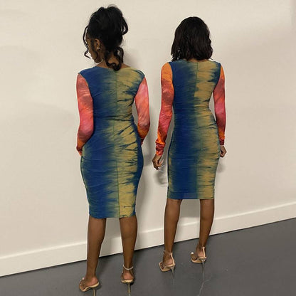 Fina Damklänningar Midi Långärmad Batikdesign i Polyester – Perfekt för Vardag och Fest 4