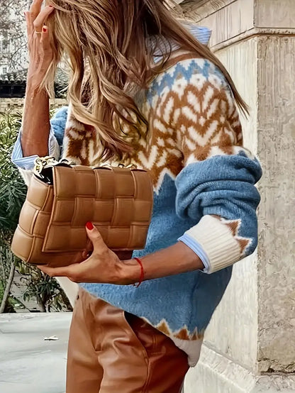 Dam Turtleneck Stickad Tröja Fair Isle Ullblandning-2