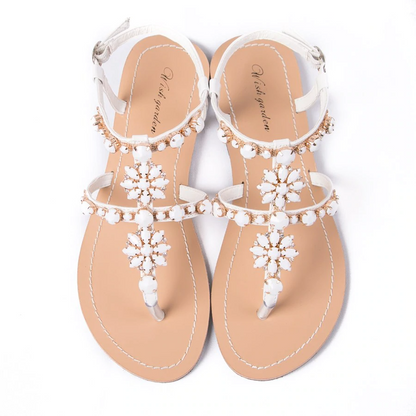 Dam Sandaler Gladiatorer Blommotiv PU Platta Skor-3