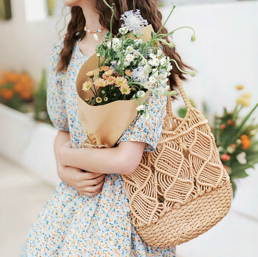 Snygg Virkad Väska för Damer i Bomull med Spiraldesign – Rymlig och Trendig 12,2 x 9,8 x 5,1 2