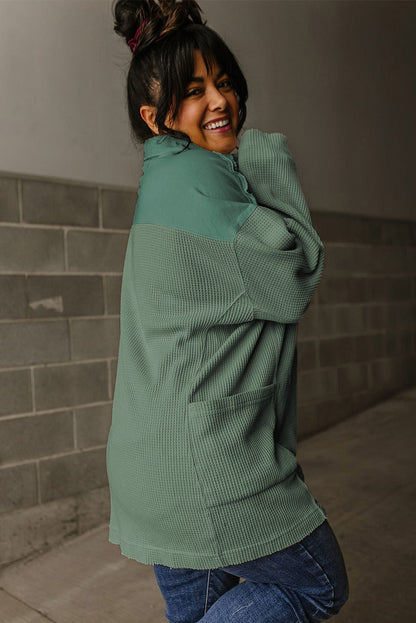 Kvinnors Waffle Top Halv Knapp 100% Bomull-6