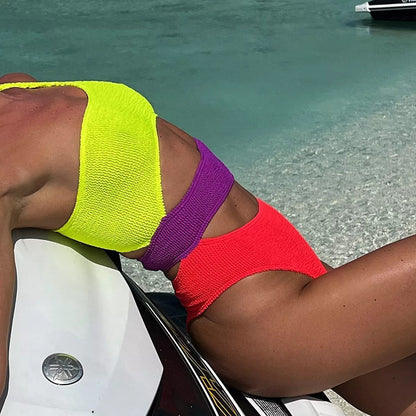 Damdräkt Utskärningar Färgblock Polyester-3