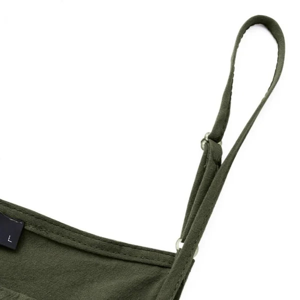 Dam Jumpsuit Avslappnad Bomull-Linne med Justerbar Spetsstängning – Fotledslång, Ermlösa Ben och Främre Fickor 5