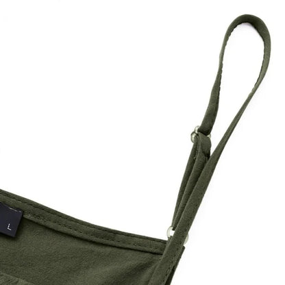 Dam Jumpsuit Avslappnad Bomull-Linne med Justerbar Spetsstängning – Fotledslång, Ermlösa Ben och Främre Fickor 5