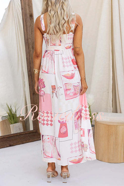 Maxiklänning Dam Tryckt Design med Sidoslits i Bomull och Polyester-3