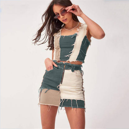 Mini Jeanskjol för Dam i A-Linjeform, Bomull och Spandex – Bekväm och Tidlös Design med Fickor 2