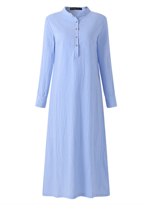 Dam Klänning Maxi V-ringning Långärmad Mjuk Polyester-1