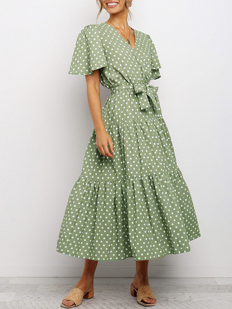 Variant image for Kvinnors Midi Klänning V-hals Blommönster Polyester-1