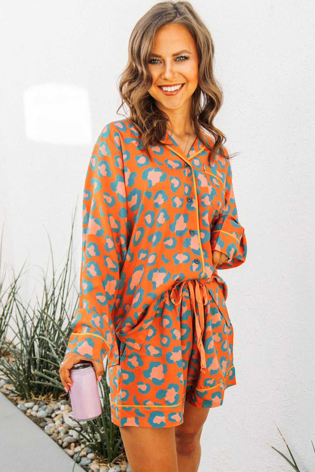 Kvinnors Pyjamas Set Leopardmönster Mjukt Tyg-4