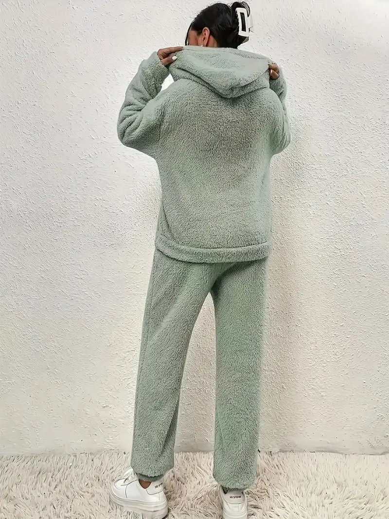 Damkostym Avslappnad Fleecefodrad Hoodie Bomull-5