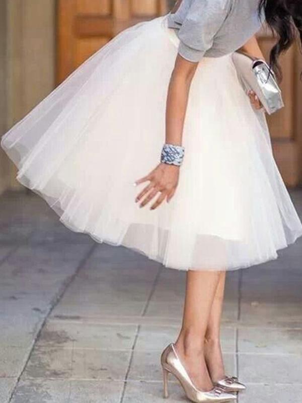 Kvinnors Tyllkjol Draperad Polyester Knäslängd-2