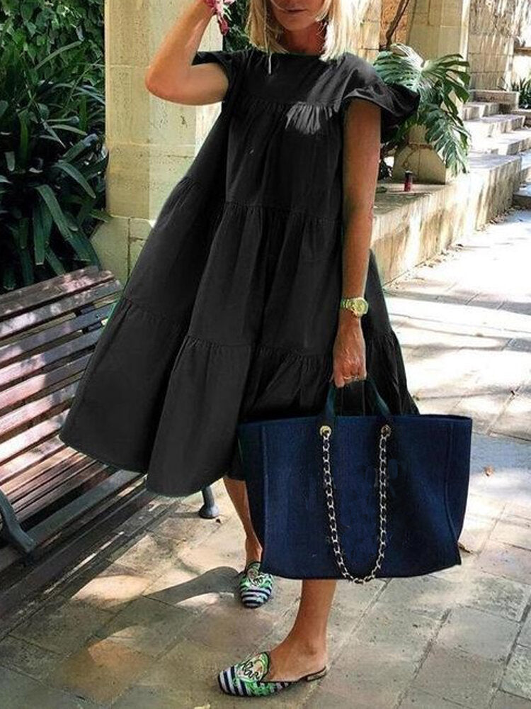 Variant image for Fina Dam Klänningar Rynkad Midi Kortärmad Polyester-31