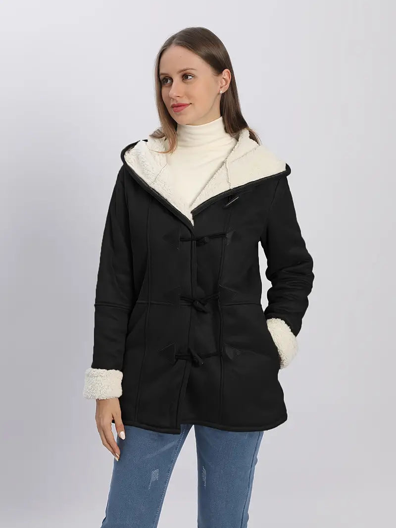 Lång Jacka Dam Fleece Isolerad Elegant Design-1