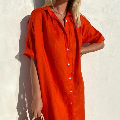 Fina Dam Klänningar Fritidsstil Bomull Med Dekorativa Knappar-2