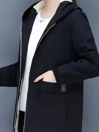Lång Hoodie Dam Mjuk Polyester Avslappnad Kappa 4