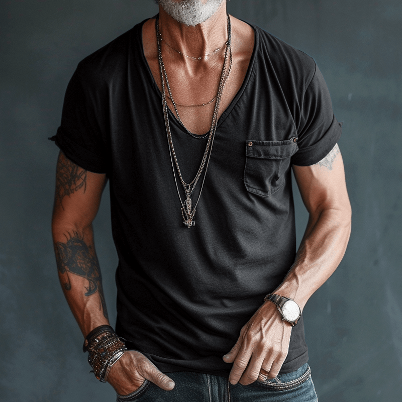 Herr T-shirt Cargo Design Andningsbart Material Avslappnad Passform-5