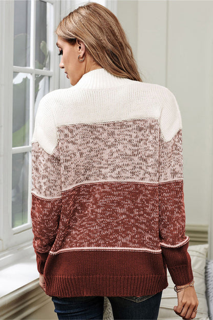 Stickad Dam Tröja Hög Krage med Kontrast Söm Polyester-5