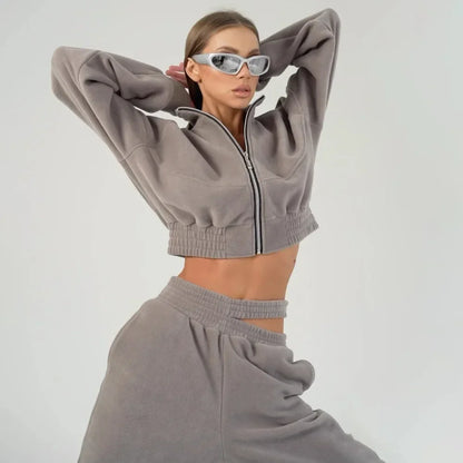 Dam Hoodie med Dragkedja och Matchande Joggingbyxor i Ultrafina Fleece-5