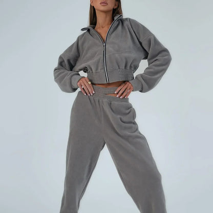 Dam Hoodie med Dragkedja och Matchande Joggingbyxor i Ultrafina Fleece-3