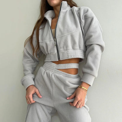 Dam Hoodie med Dragkedja och Matchande Joggingbyxor i Ultrafina Fleece-1