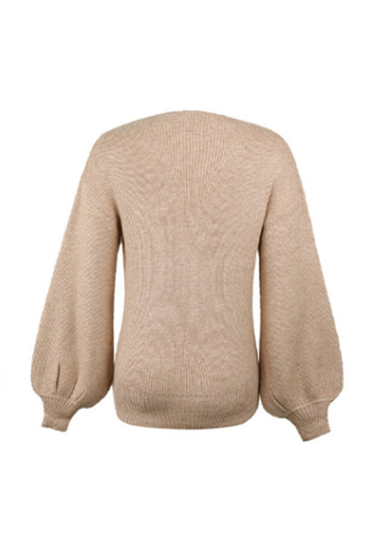 Dam Stickad Tröja Långärmad V-Ringning Polyester-4