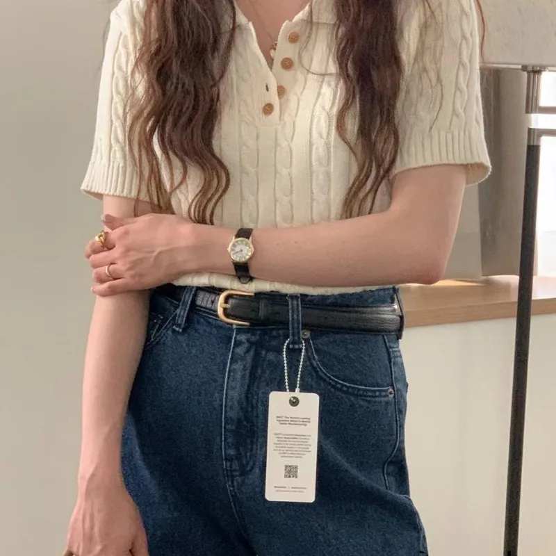 Kvinnors Poloskjorta Tidlös Stil 100% Bomull-1