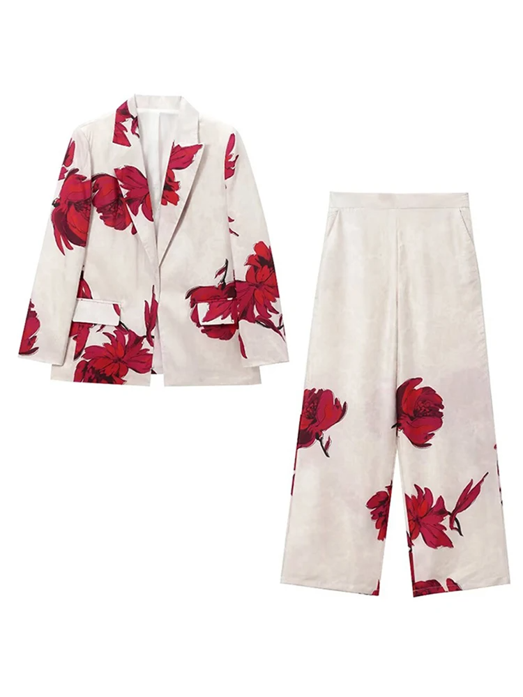 Elegant 2-delad Damuppsättning med Chic Topp och Matchande Byxor – Högkvalitativt Tyg, Flera Mönster och Färger 4