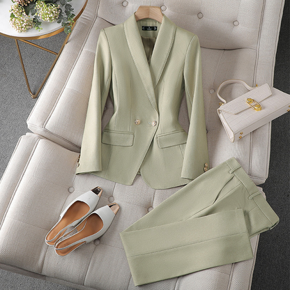 Kostym Set Dam Elegant Mjuk Polyester Blazer Byxor 5