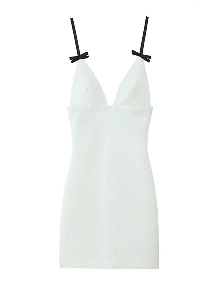 Kvinnoklänning Lång V-halslinje Med Knut Spetsdetalj Högkvalitativt Tyg-3