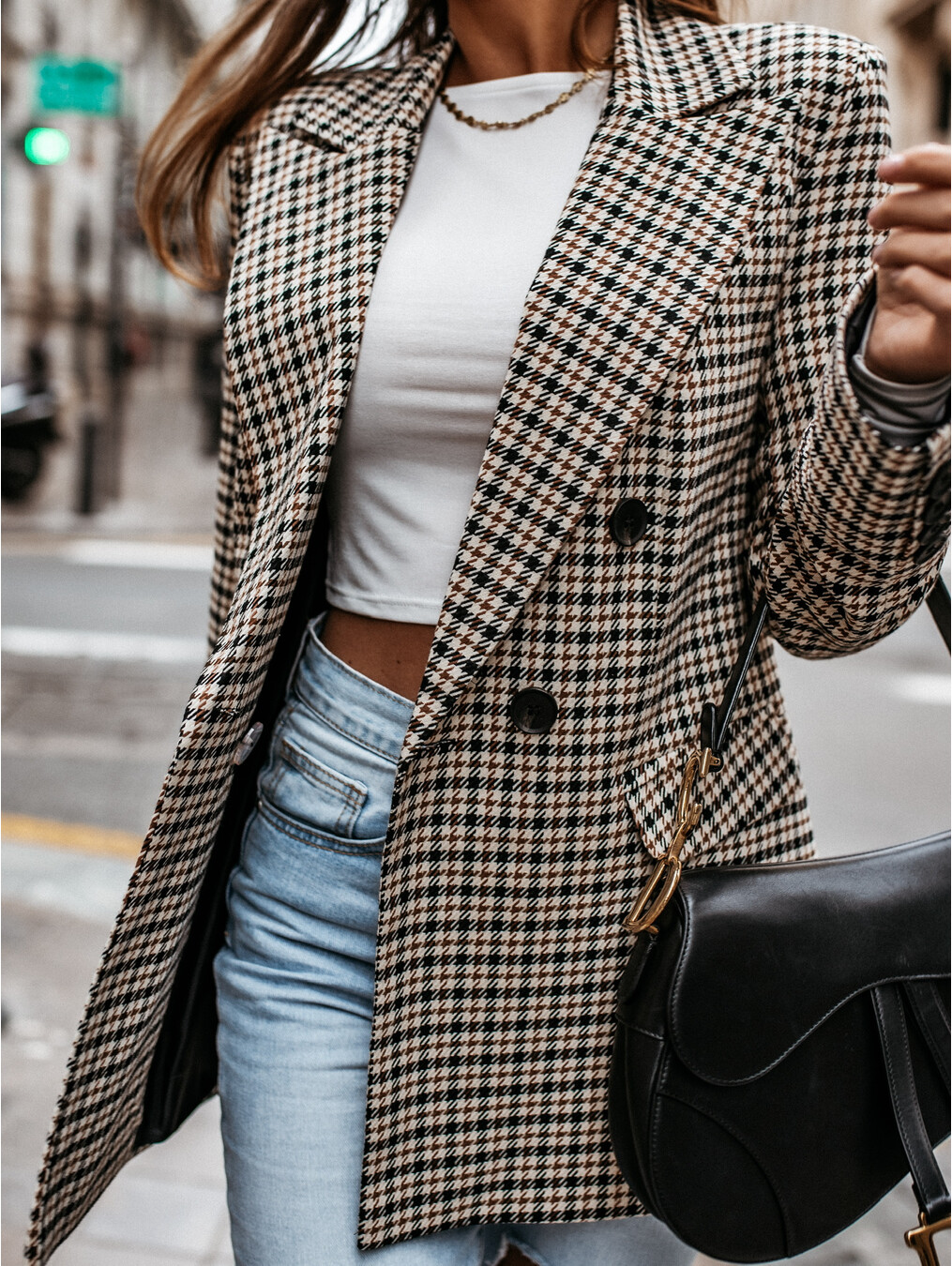 Dam Blazer Rutig Design i Acetat och Bomull-2
